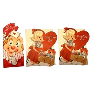 Vtg Valentine's Day Cards Cartoon Themed Hallmark Unused 3 Cards Circa 1950
